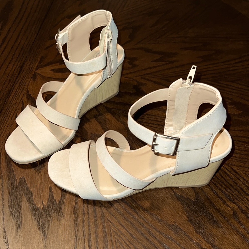 Nude Strappy Wedges